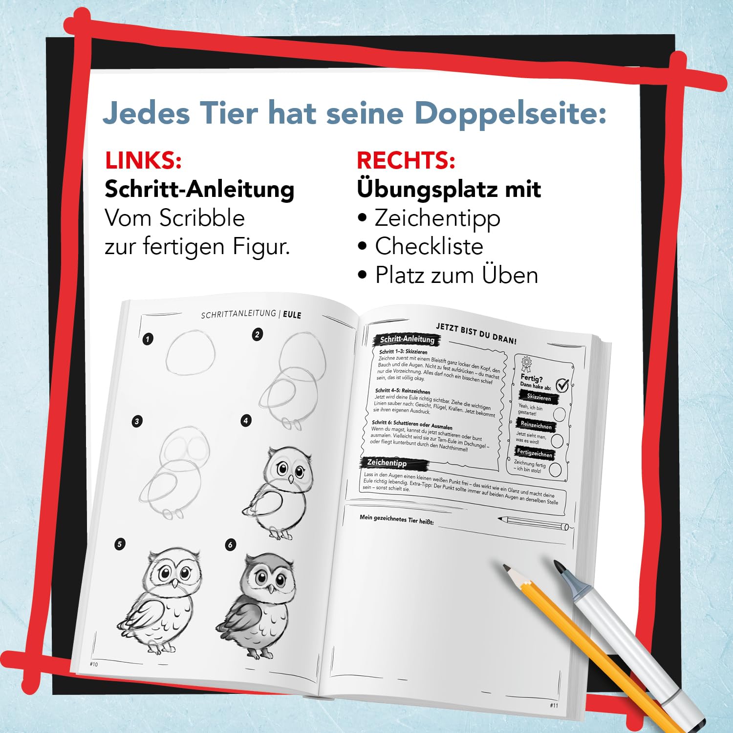 Coole Tiere zeichnen und skizzieren lernen (für Kinder ab 10 & Anfänger): Zeichenbuch mit einfachen Schritt-Anleitungen, Mitmachseiten, Checklisten & Zeichentricks (Zeichnen lernen, Band 20)