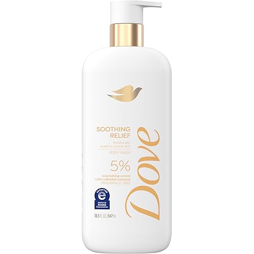 Dove Fragrance Free Body Wash Soothing Relief Moisturizes eczema-prone skin 5% nourishing serum with colloidal oatmeal 18.5 oz