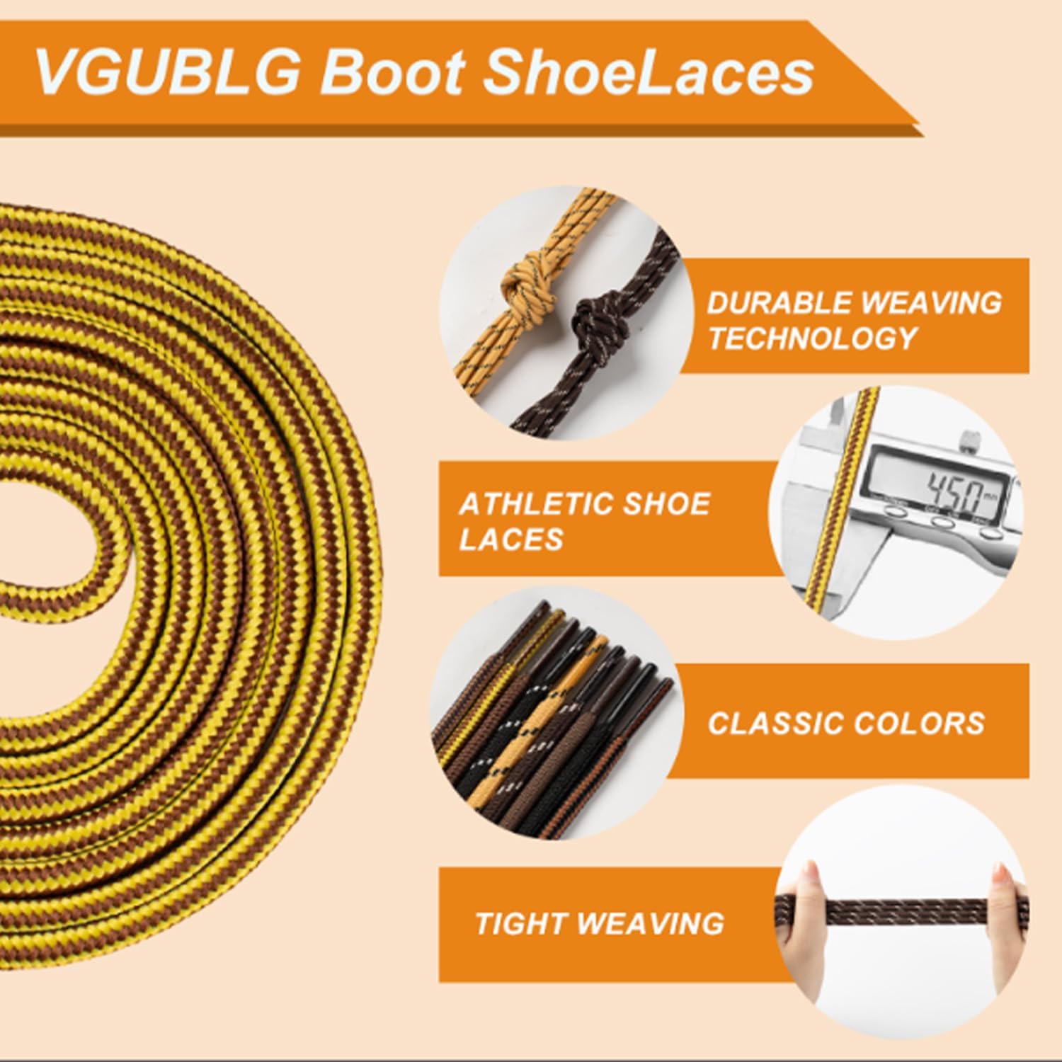 2 Pair Boot Laces Round Shoelaces for Boots,Work,Hiking Shoe Strings for Kids,Women and Men