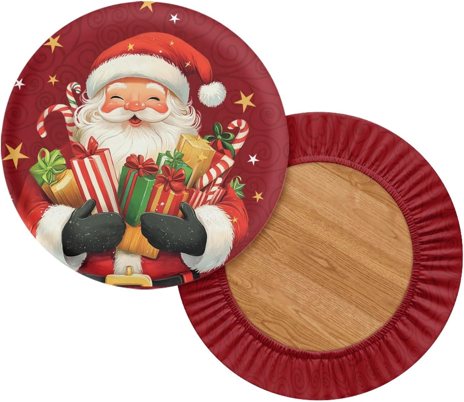 Christmas Round Stool Covers 4-Pack Xmas Santa Claus Soft Stretch Slipcovers for 12-14 Inch Chairs Xmas Home Party Decor (Set of 4)