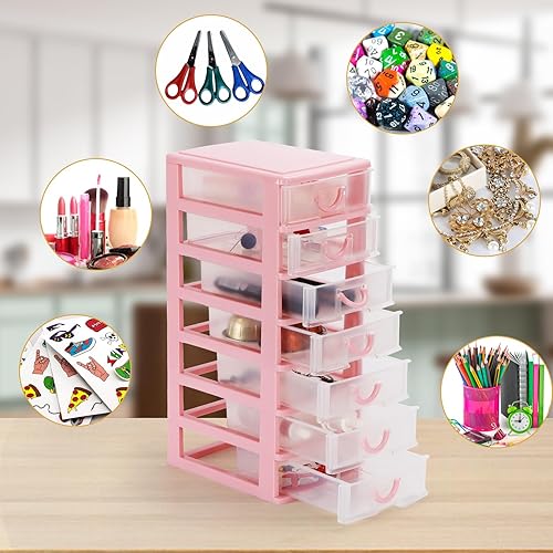 Miniatura 5 de Rempry Mini organizador de plástico con 7 cajones transparentes, 7.1 x 5.1 x 13.2 pulgadas, contenedores pequeños de almacenamiento para escritorio,