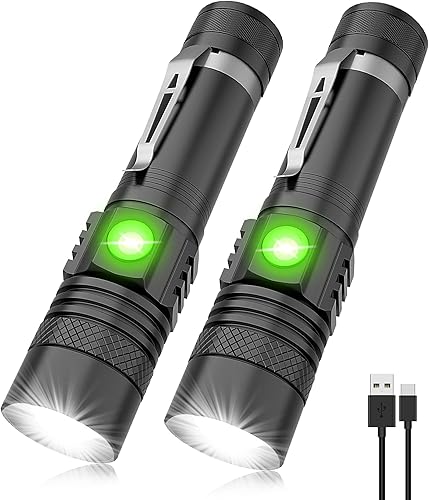 Linternas recargables por USB, linterna LED táctica, 4 modelos, zoomable, impermeable, linterna de alto lúmenes con clip para camping, senderismo y