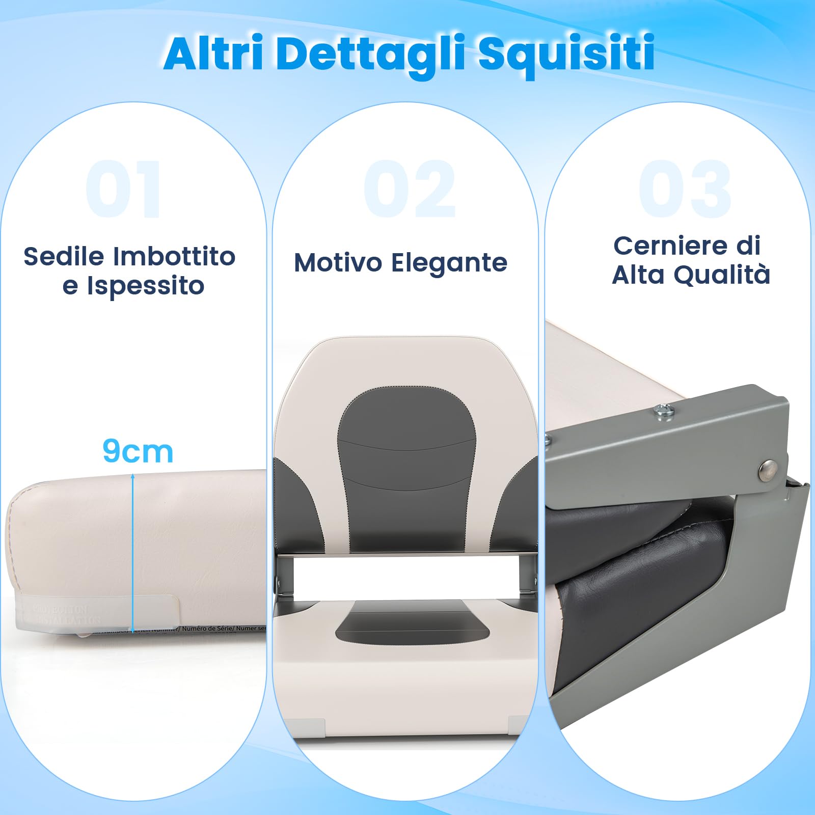 COSTWAY Set di 2 Sedie da Barca, Sedili da Barca Pieghevole Morbide Imbottite Spesse, Sedile Nautica Ergonomico per Imbarcazioni da Pesca, 51 x 42 x 49 cm, Bianco e Girigio