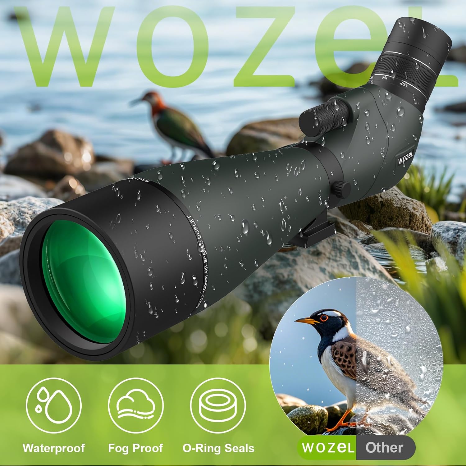 WOZEL 25-75x100mm HD Spotting Scope - 45 Degree Angled BAK4 Prism High Definition Waterproof Spotter Scope for Bird Watching Target Shooting Hunting Wildlife Viewing with Carrying Bag