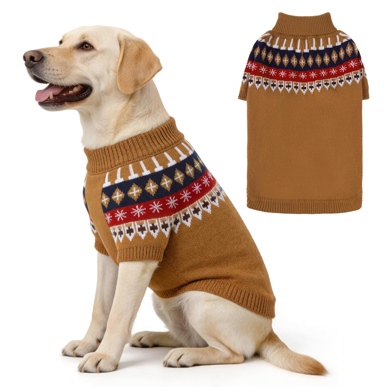 EXPAWLORER Knitted Dog Jumper Turtle Neck in Fair Isle Pattern, Beige XL — image 1