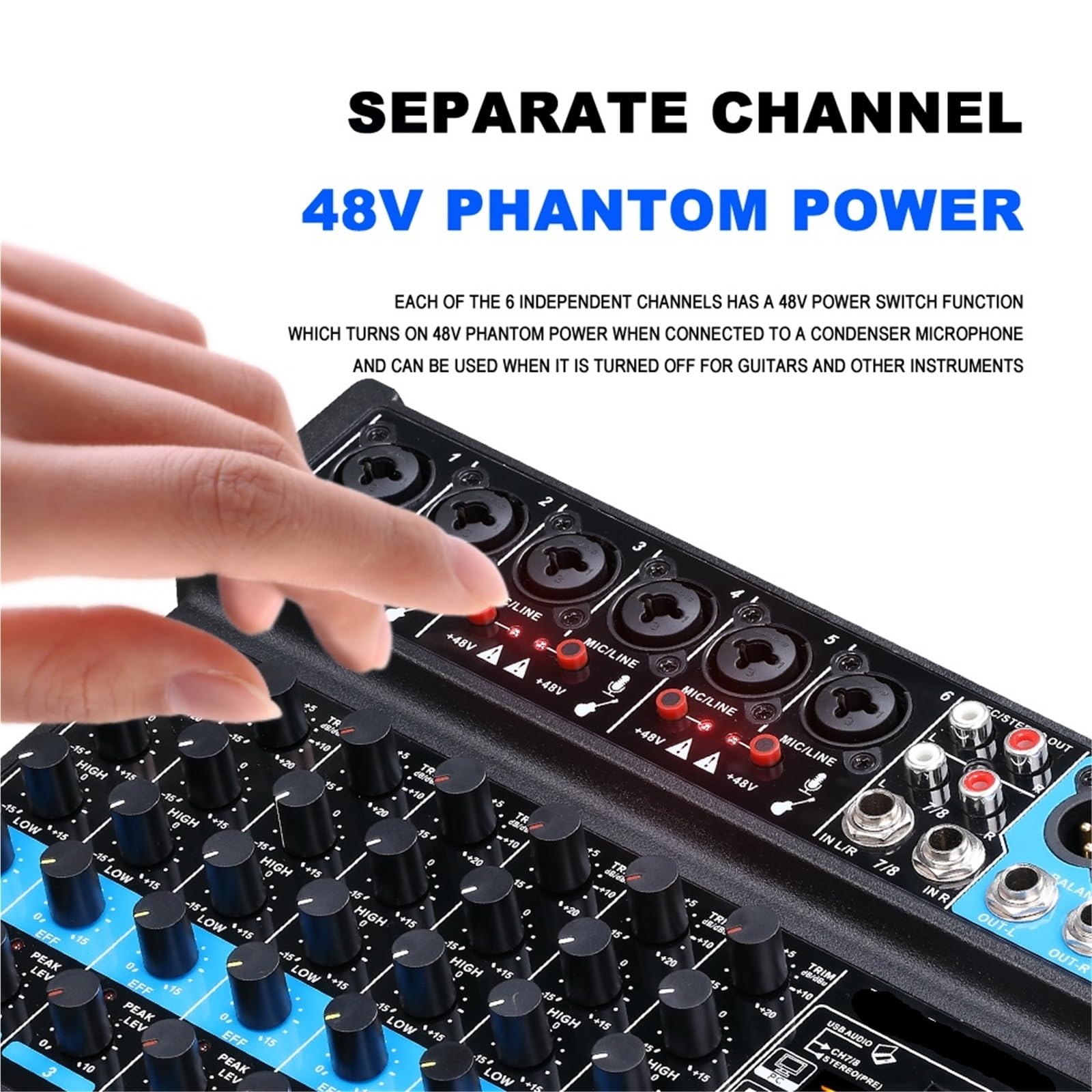 Kontrolery DJ-skie, Konsola dźwiękowa DJ-a 8-kanałowy mikser mikser liniowy DC 5 V z MP3 Bluetooth 48 V 24 efekty DSP nagrywanie USB do nagrywania studyjnego