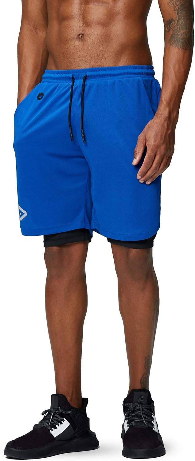Pinkbomb Men's 2 in 1 Running Shorts Gym Workout Quick Dry Mens Shorts with Phone Pocket - Image 2