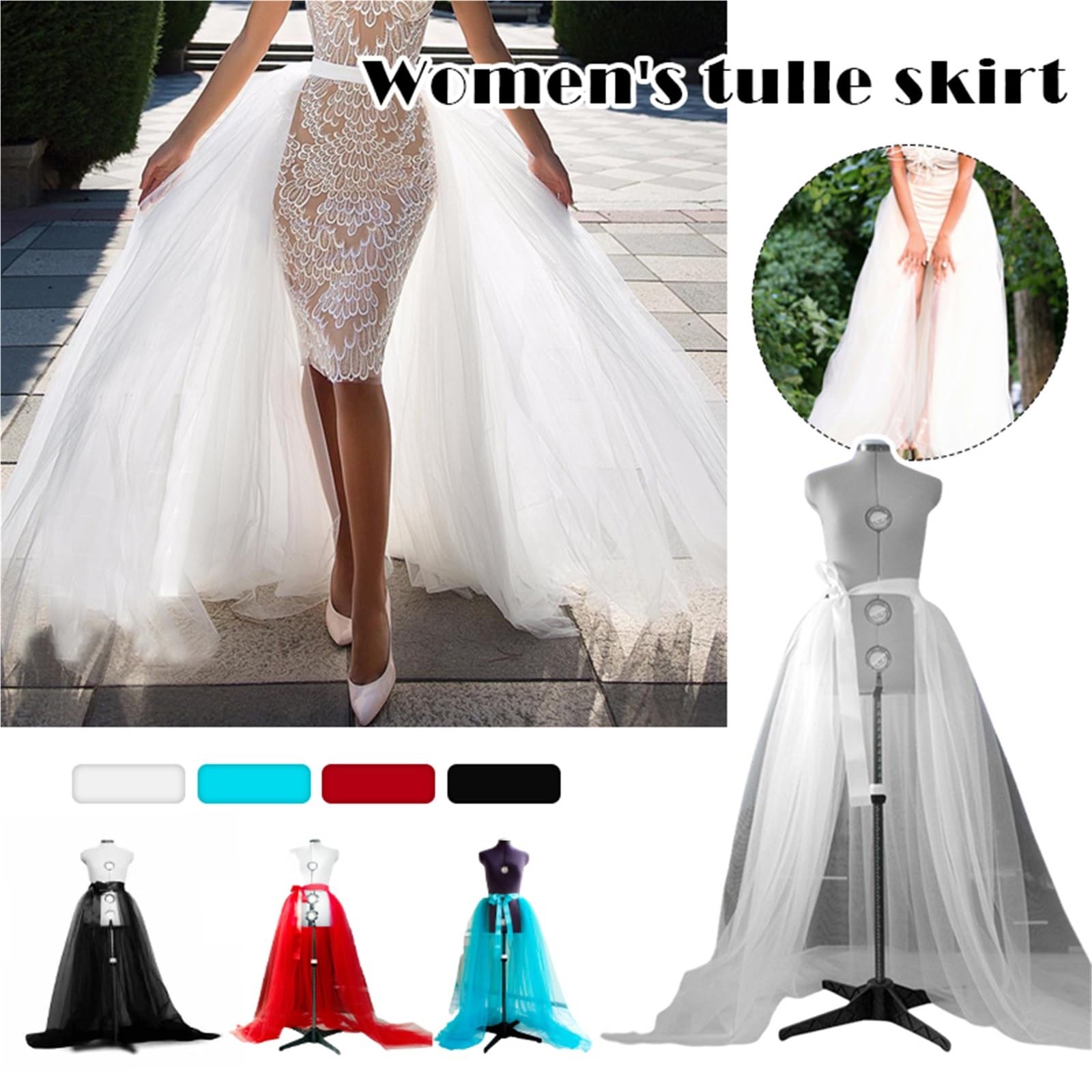 Falda de tul desmontable for mujer, sobrefalda larga tutú, superposición nupcial, fiesta boda, vendaje con cordones, malla hasta el suelo, Maxi