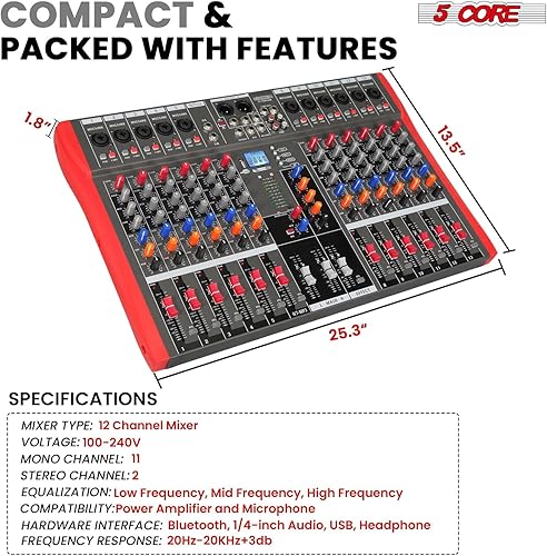 Miniatura 6 de 5 Core Mezclador de audio Equipo de DJ Tablero de sonido digital Karaoke XLR Mezcladores profesionales 12 canales Bluetooth USB w efectos para