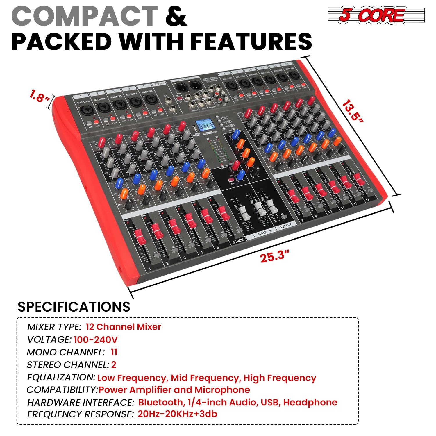 Amazon.com: 5 Core Audio Mixer 12 Channel DJ Equipment with