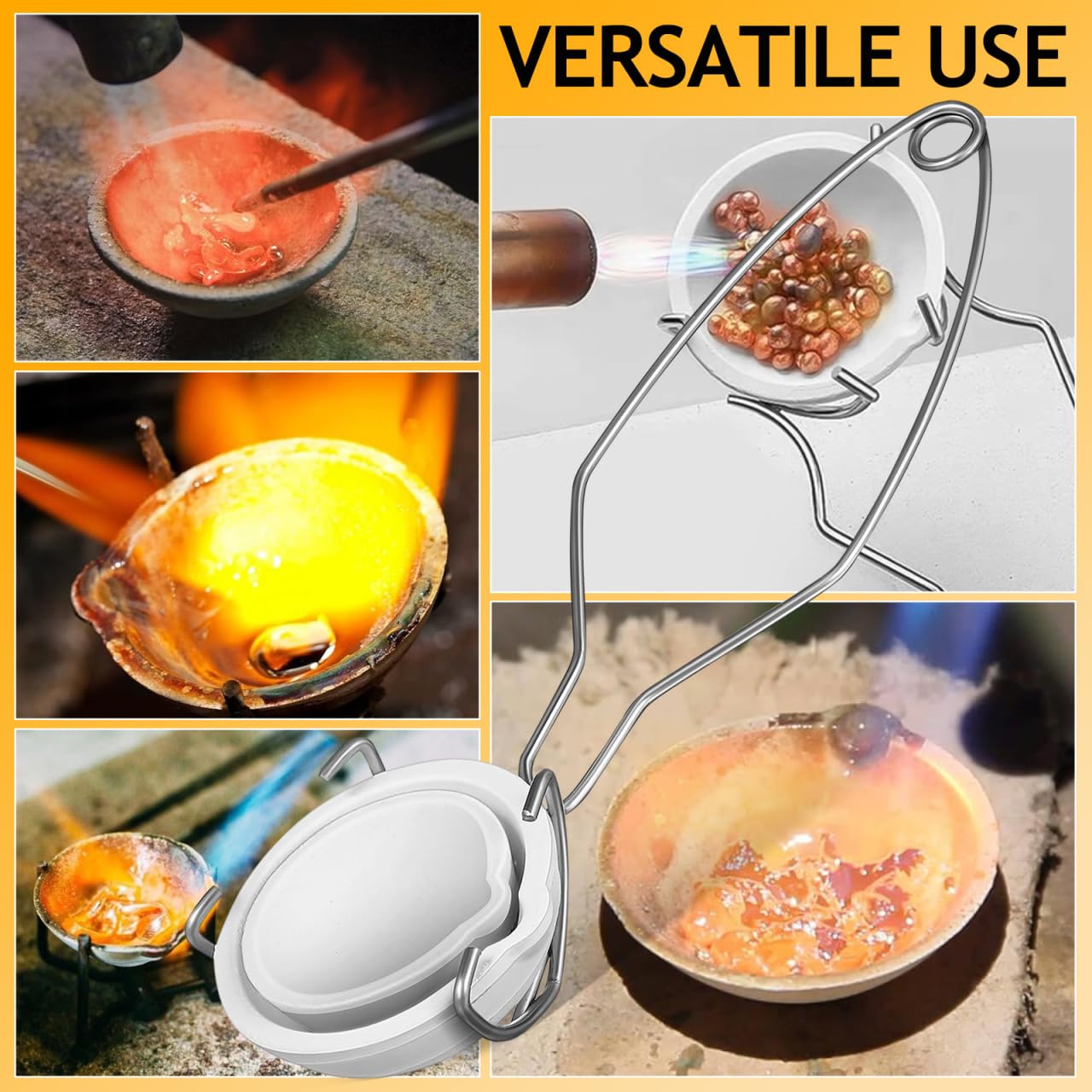 1set Crogioli Ceramici con Pinze per Fusione Metalli Utensili per Fusione Metallo Kit Adatto per Laboratorio E Ufficio