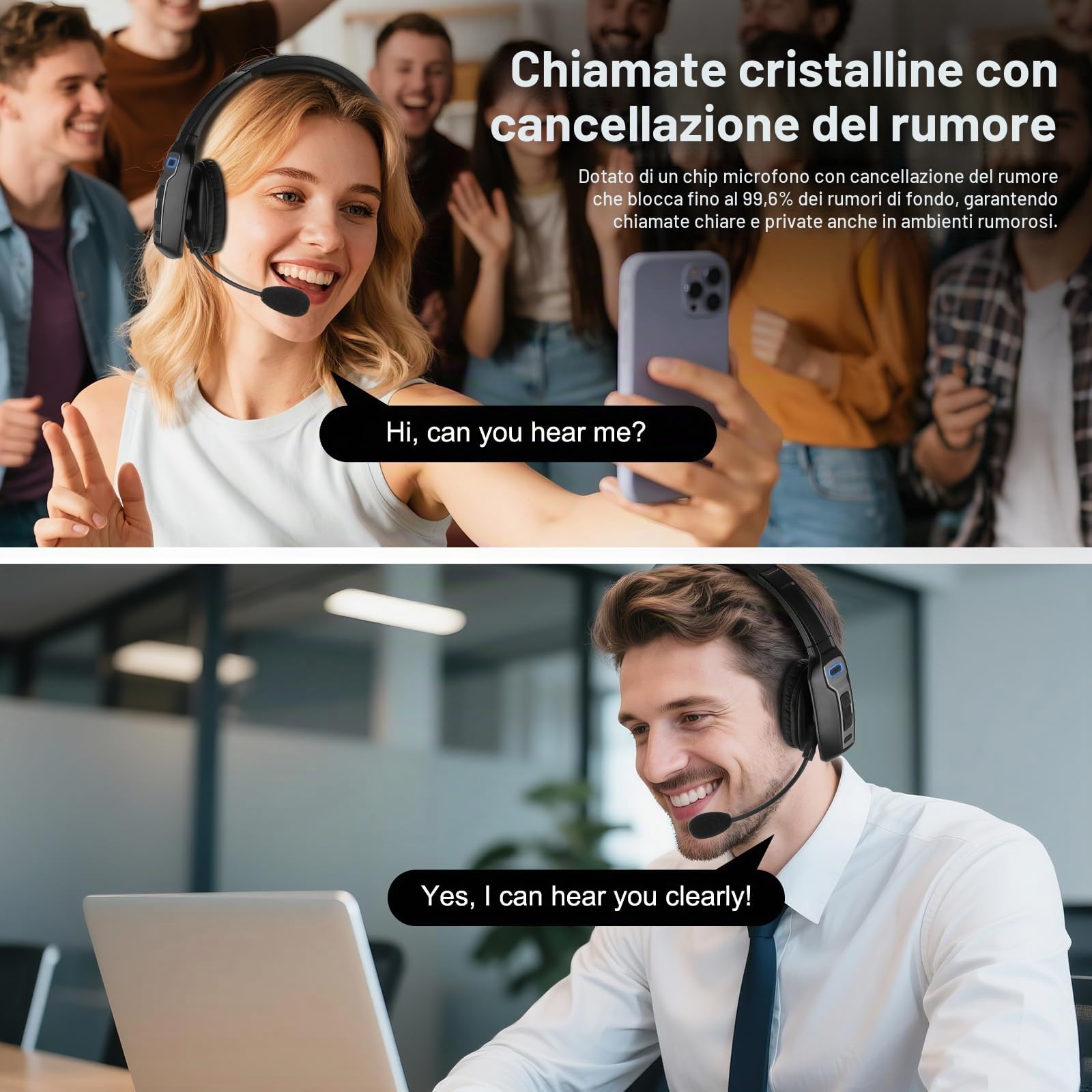 ShinePick Cuffia con Microfono per PC - Auricolari Bluetooth Cuffie Cancelling Rumore Mono Headphones Ricaricabili Ufficio Wireless Cuffie Per Ufficio, Call Center, Camionisti, Smartworking, PC