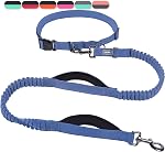 VIVAGLORY Hands Free Dog Leash Bungeetwin Running Dog Leash with Waist Belt for Running Walking & Jogging, Bungee & Around Waist for Pet, M, Pink/Grey