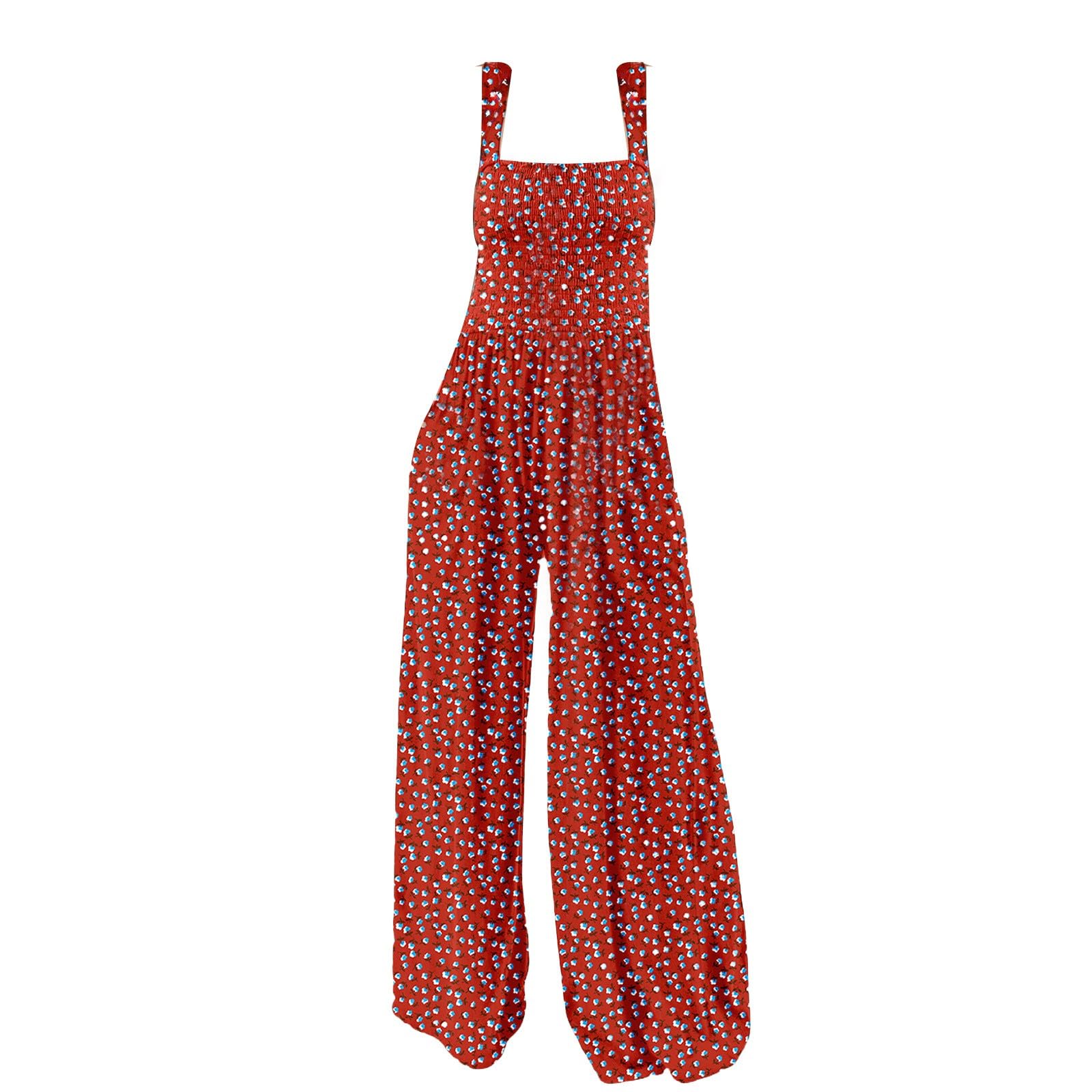 Tuta estiva da donna, con motivo floreale, stile casual, ampia