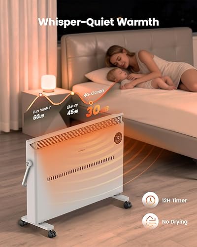 Miniatura 5 de Calentador de espacio, calentador de panel de convección silencioso para uso en interiores, calentador eléctrico montado en la pared o de pie con