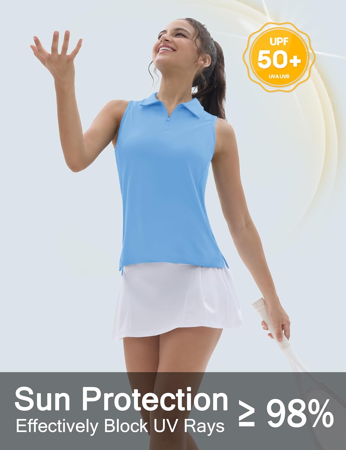 TACVASEN Womens Golf Shirts Sleeveless Racerback Polo Shirt UPF 50+ Zip Up Moisture Wicking Workout Tennis Athletic Tank Tops - Image 3