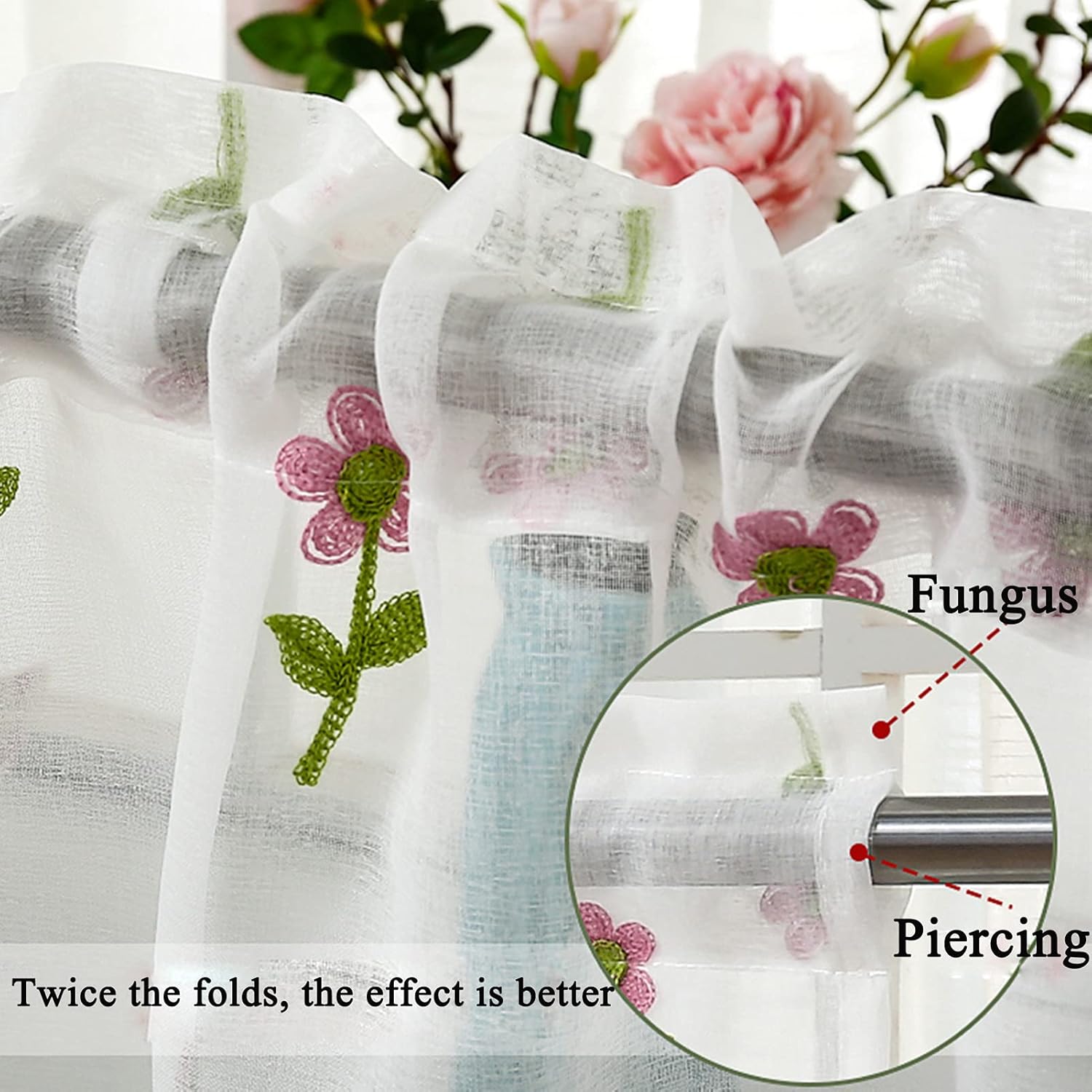 LUNEZY Kitchen Curtain,Small Cafe Curtain in Country House Style,Voile Bistro Curtain,Tier Curtains,Light and Breathable,Short Half Window Valance Curtain for Kitchen and Furniture