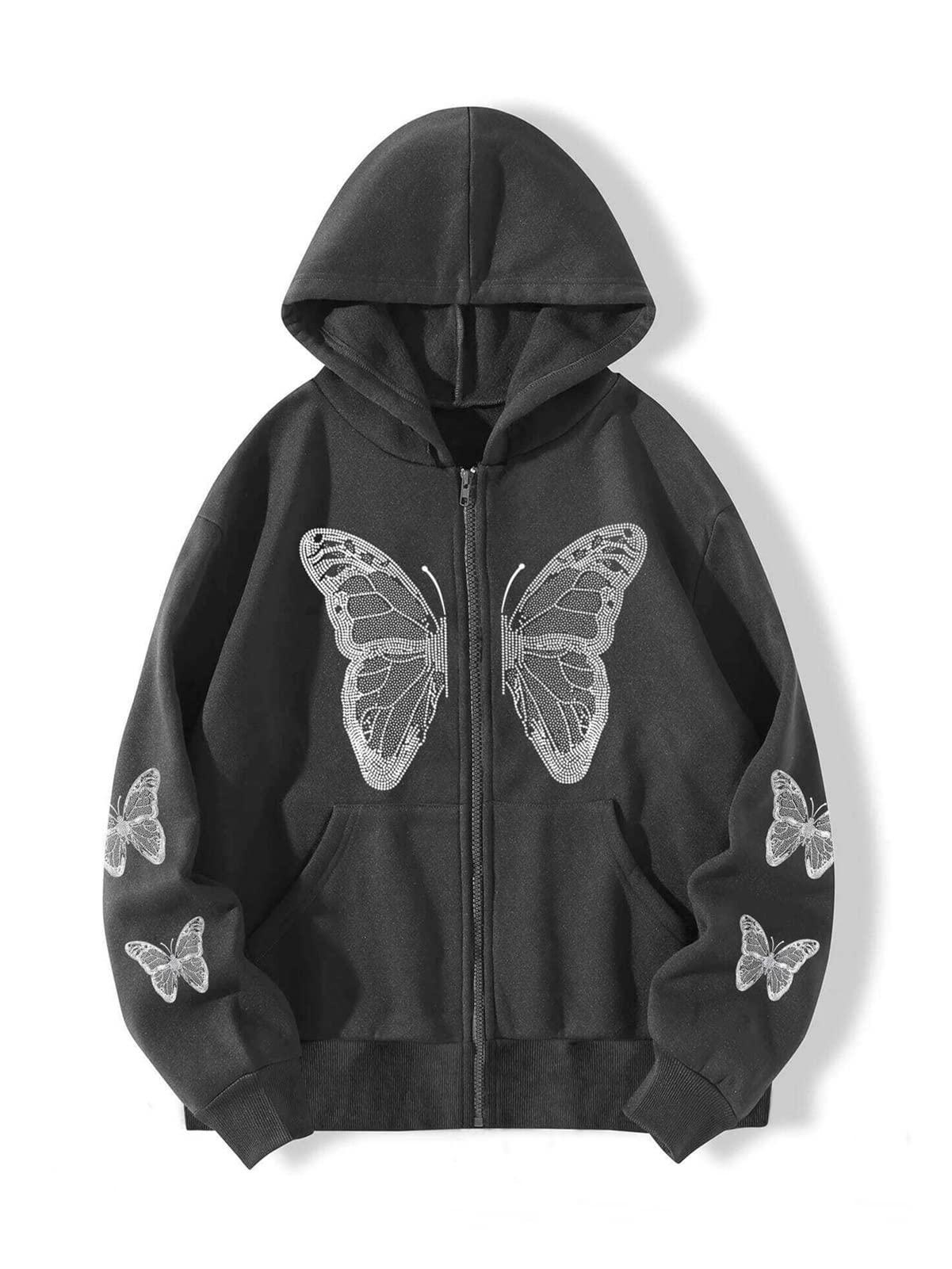 Sweat à capuche zippé pour femme gris foncé XL avec poches avant