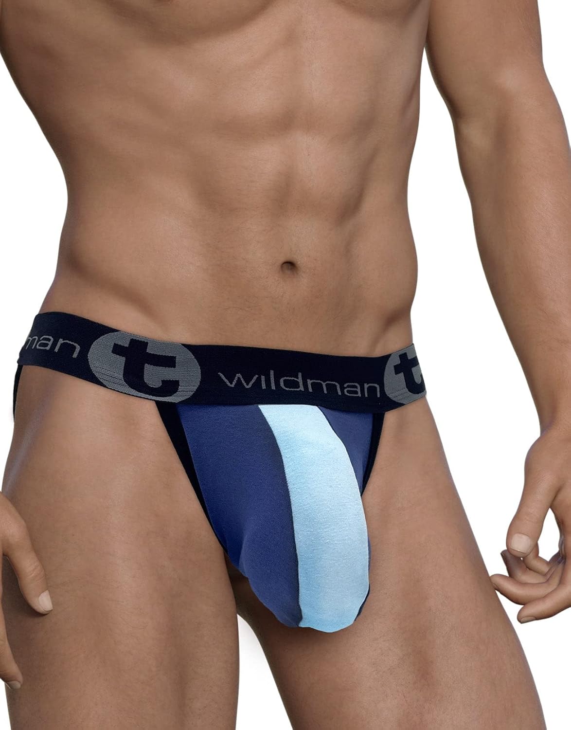Wildmant Cotton Big Boy Pouch Stripe Jockstrap Royal Blue/Baby Blue