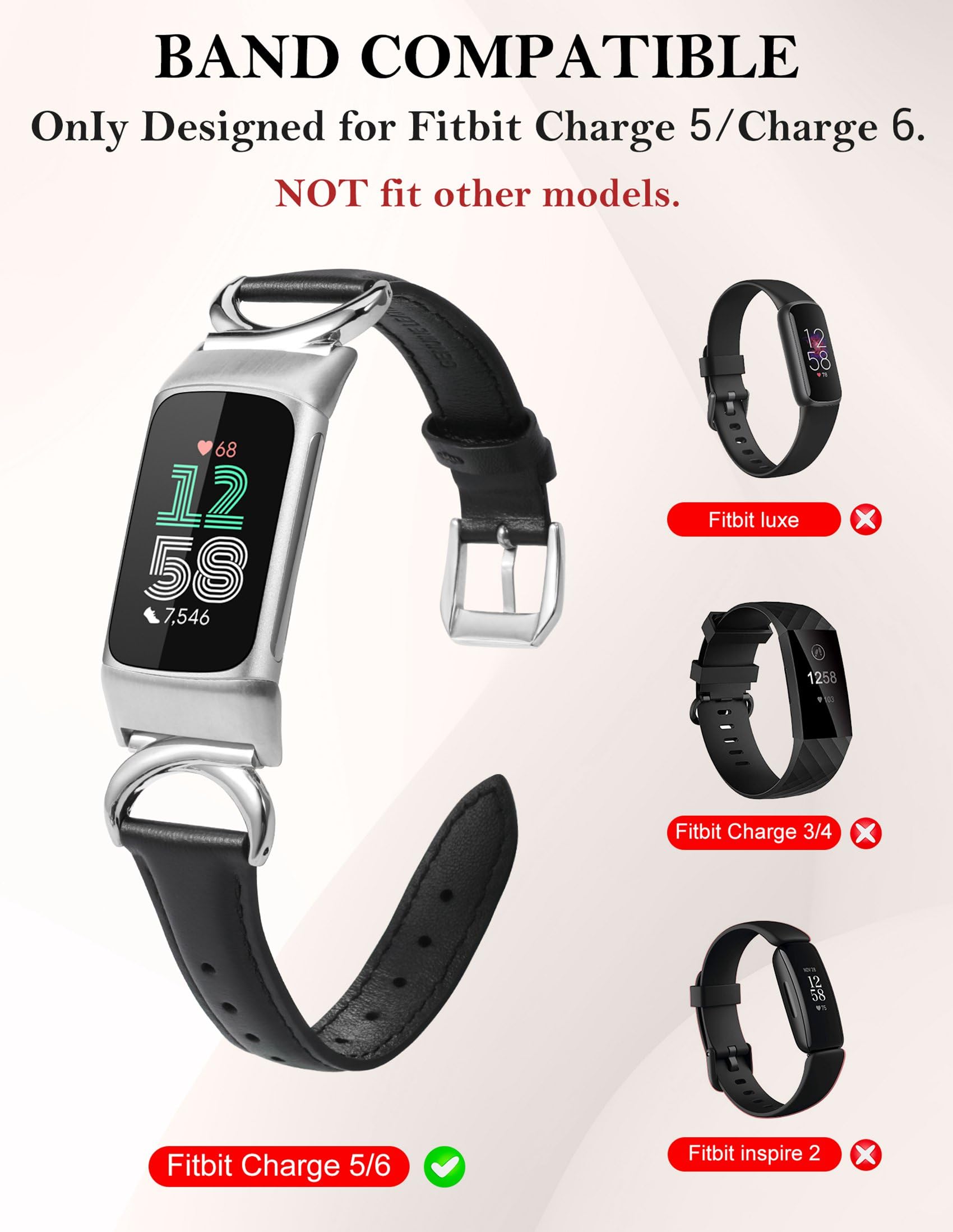 TOYOUTHS Leather Straps Compatible with Fitbit Charge 6/Charge 5 Strap Women - Image 3