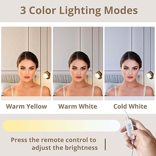 Miniatura 5 de IRONCK Escritorio de tocador con espejo y luces, mesa de tocador de maquillaje con 5 cajones y estantes, toma de corriente, taburete de tocador,