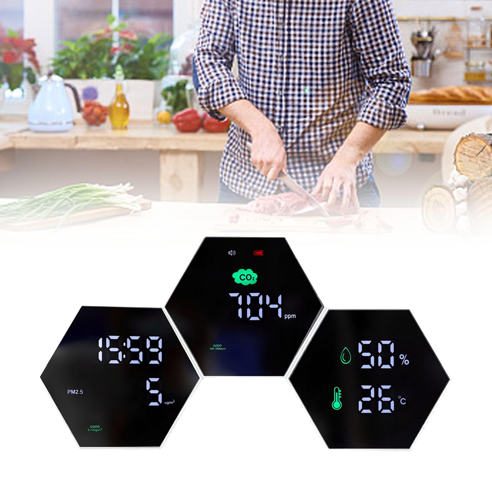 Detector de Calidad del Aire Interior, Monitor de CO2 y PM2.5 | Monitorización de Datos en Tiempo Real, Calibración Manual del Sensor, Brillo Ajustable, Autonomía de 24 Horas