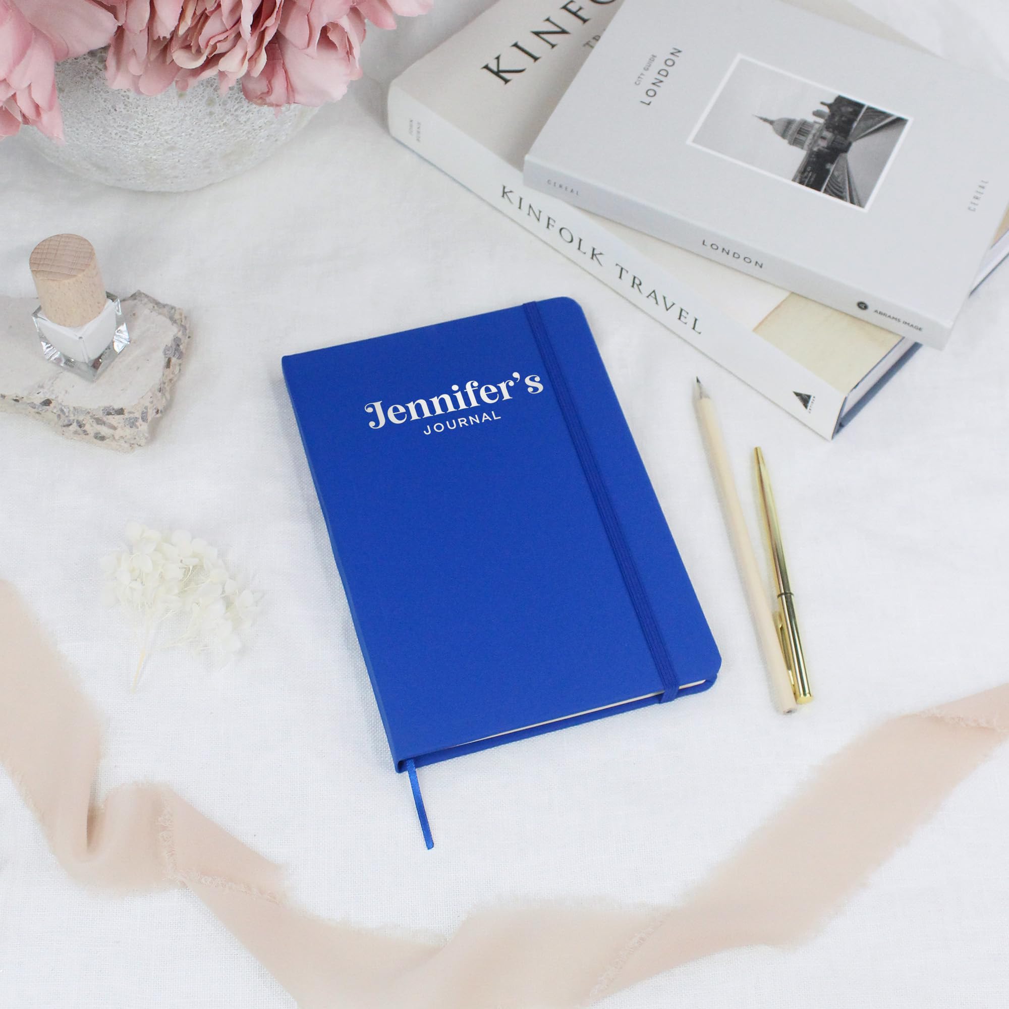 eBuyGB Personalised Journal Notebook, Soft Touch Hardback A5 Lined Journal with Any Name, Travel Dream Journal, To Do List, 2024 Planner Stationery (Blue) โ image 1