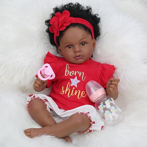 Miniatura 2 de Muñeca realista de bebé recién nacida de 20 pulgadas que se ven reales, muñeca de bebé recién nacida afroamericana de vinilo con cuerpo suave, el
