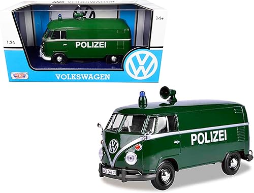 Miniatura 1 de Motormax Volkswagen Tipo 2 (T1) Police Van Polizei Verde Oscuro 1/24 Diecast Model Car