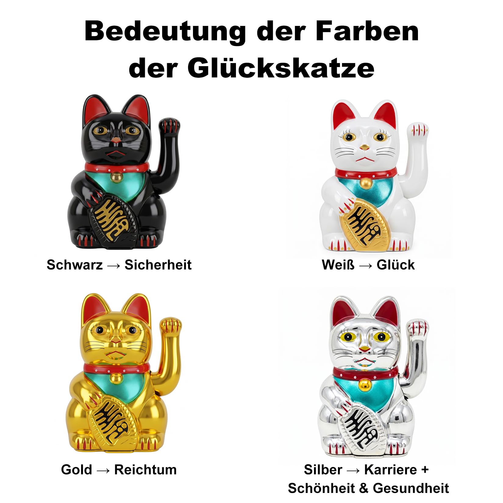 Starlet24 - Gatto portafortuna “Maneki Neko” con zampina che si muove, per feng shui, Plastica, gold, 11 cm