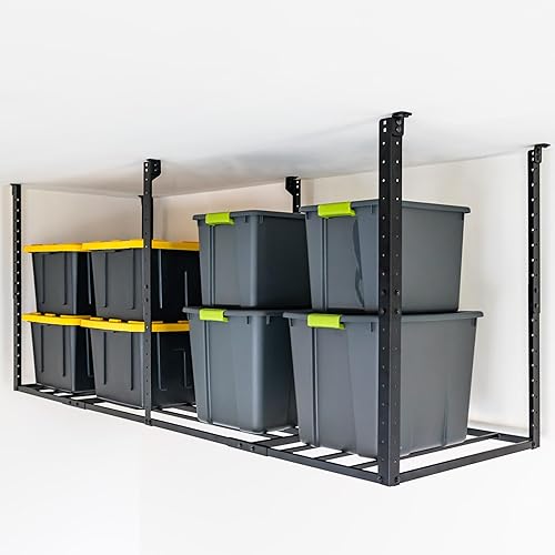 Miniatura 6 de StoreYourBoard Estante de almacenamiento de garaje de 3 x 8 pulgadas con ganchos, estante de techo, organización superior, plataforma de acero
