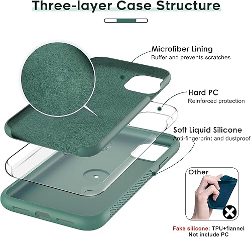 Miniatura 3 de LeYi Funda para iPhone 11 con 2 protectores de pantalla de vidrio para mujeres, niñas y niños, funda de silicona líquida a prueba de golpes con