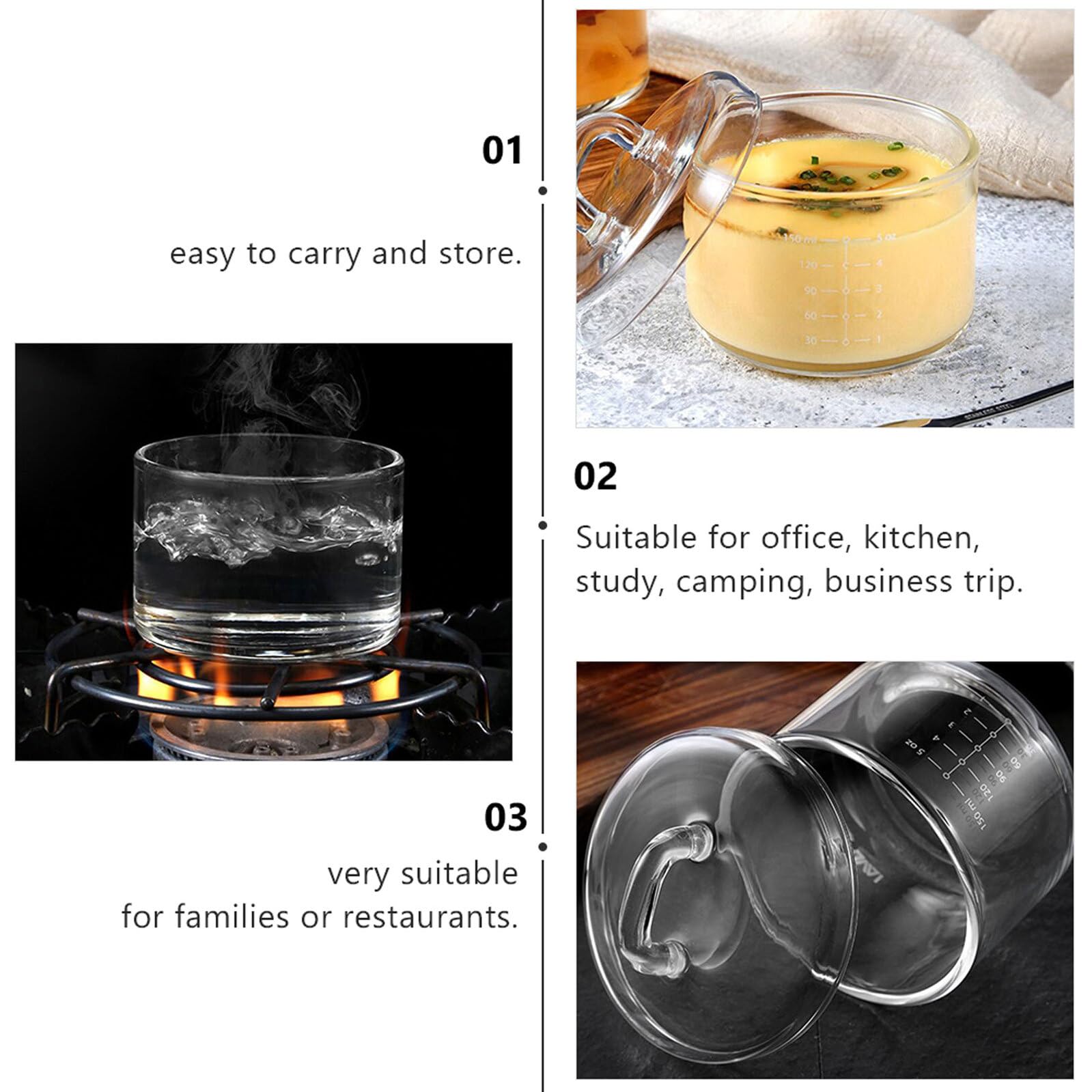 PRETYZOOM 3 Piezas Bol de Vidrio para Cocinar al Vapor con Tapa Resistente al Calor para Alimentación Infantil Transparente Multifuncional para Uso Doméstico y Actividades Diversas