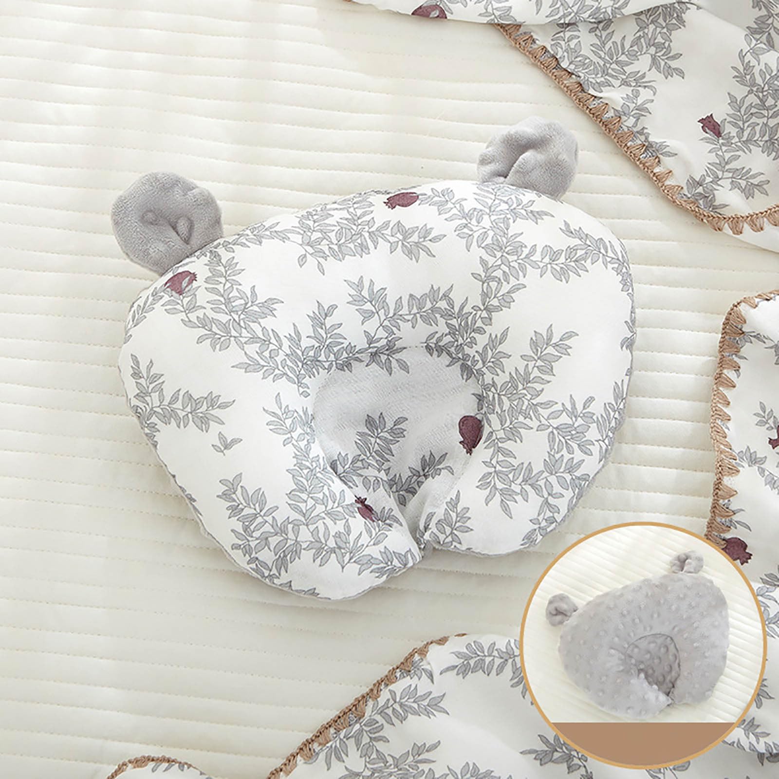 Coussin Bebe Tete Plate Coussins Anti Tete Plate Bebe Coussin bébé Oreiller de voyage pour bébé Appuie-Tête de Enfant pour soutien de la tête et du cou pour poussette, siège auto, voyage (Gris)