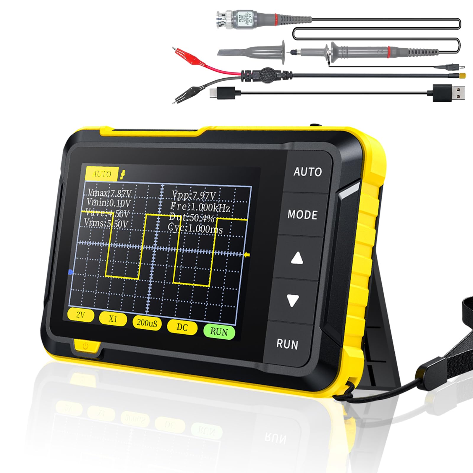 Osciloscopio Digital, 2.8" TFT Mini Oscilloscope 200KHz Ancho de Banda con 2.5MS/s Frecuencia de Muestreo, Modo de Disparo Auto/Nomal/Simple para Principiantes, Bricolaje, Uso Doméstico