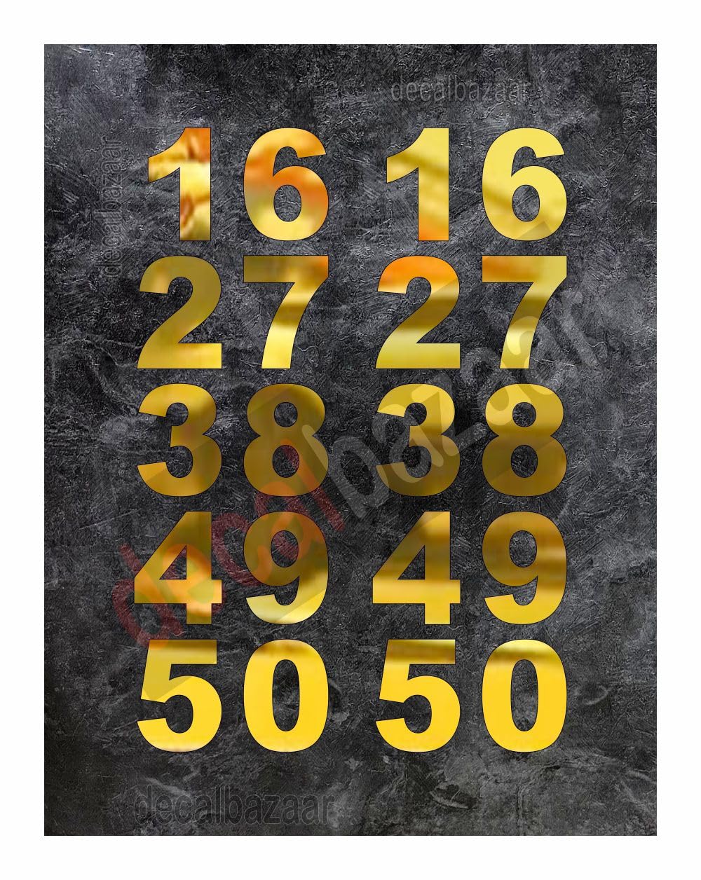 Number Golden Chrome Wall Glass Vehicle Hi-Glossy Vinyl Sticker 2 Inches (Set 2), (Code 20)-image-0