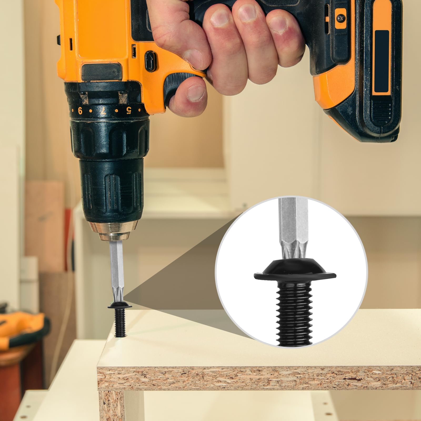 15 sztuk wkrętów M6, czarne, śruby z łbem płaskim M6 x 35 mm, stal nierdzewna, A2, V2A, śruby Torx ze śrubami kołnierzowymi, śruby z łbem soczewkowym z kluczem Torx i wiertłem do konserwacji i