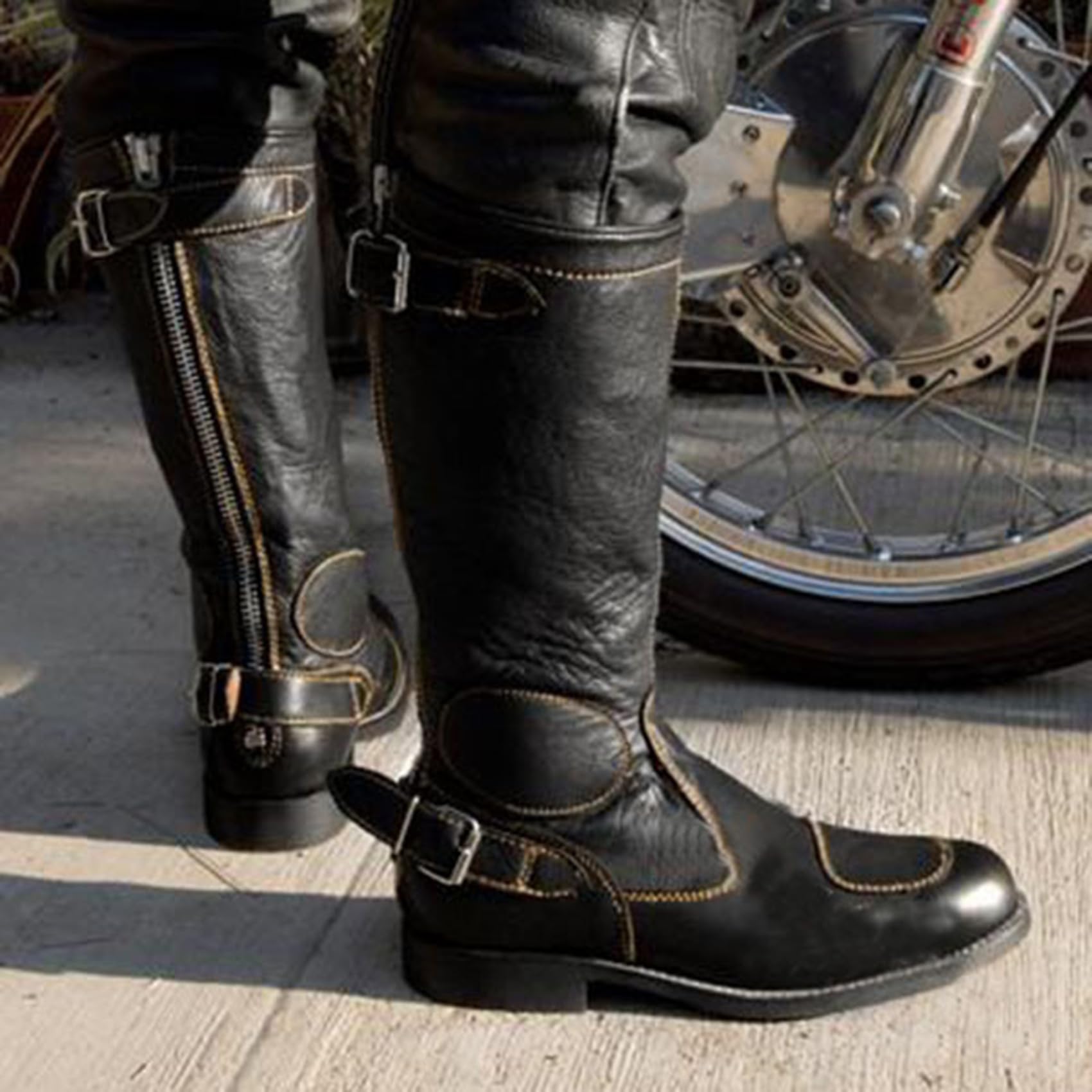 Stivali da Cavaliere da Uomo Stivali da Moto Stile Cowboy Occidentale Stivali Alti da Moto con Fibbia Scarpe da Equitazione da Esterno Vintage di Grandi Dimensioni