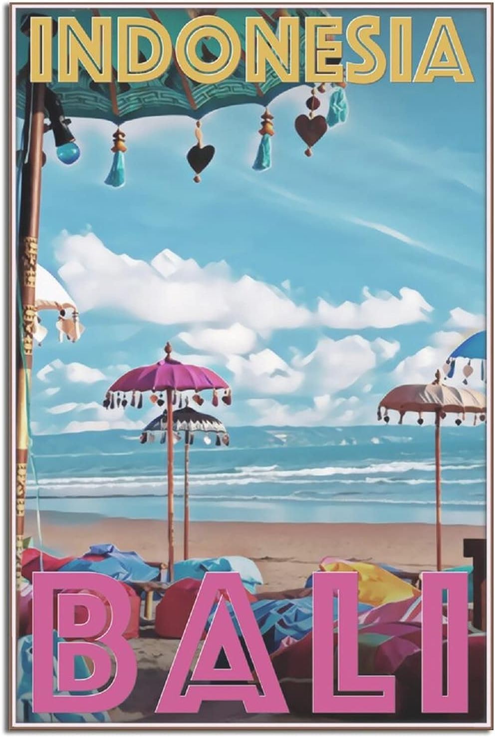 Bali - Indonesia - Reproduction Travel Poster Wall Plaque Decor Outdoor Indoor Panel Vintage Retro MetalTin Sign in 3 Sizes or Fridge Magnet (Fridge Magnet)