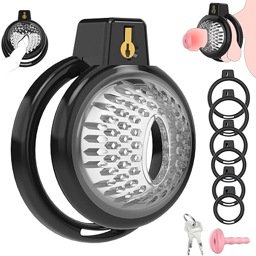 Jaula de castidad masculina, jaula de pene suave y ligera con 6 tamaños de anillos, cómodo dispositivo de castidad para hombres, perfecto para uso a