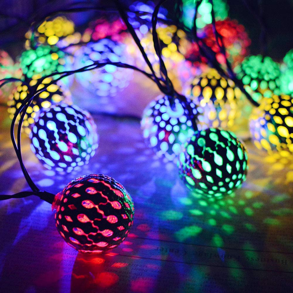 AZHU Solar Morocco Light Ball, Moroccan String Light 12m 100LED Solar Morocco Ball Outdoor String Light with 8 Modes Waterproof Garden Light (32m 300LED, Multicolor)
