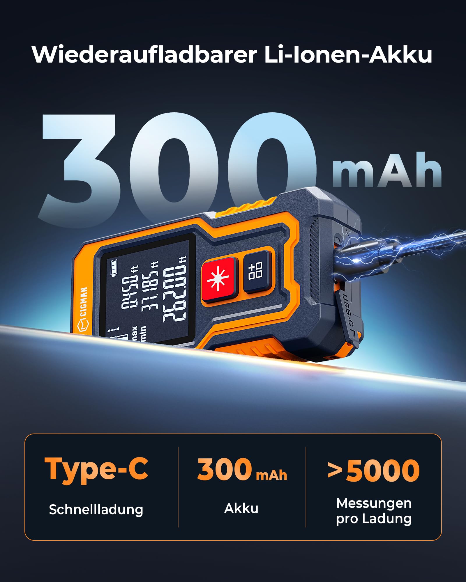80 m Laser-Entfernungsmesser, CIGMAN Digitales Lasermessgerät mit hoher Genauigkeit, Mini Lasermessgerät mit wiederaufladbarer Batterie und LCD zur Messung von Entfernung/Fläche/Volumen/Pythagoras