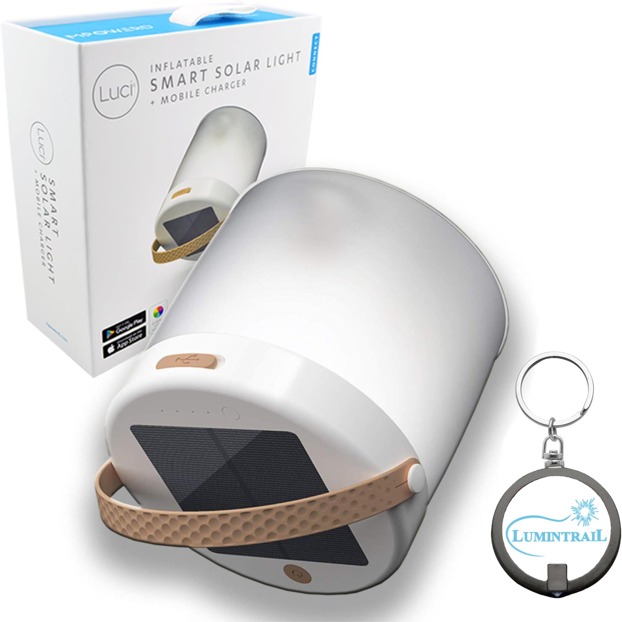 Luci Connect Smart Solar Light & Mobile Charging with Phone App to Control Lighting Bundle with a Keychain Light