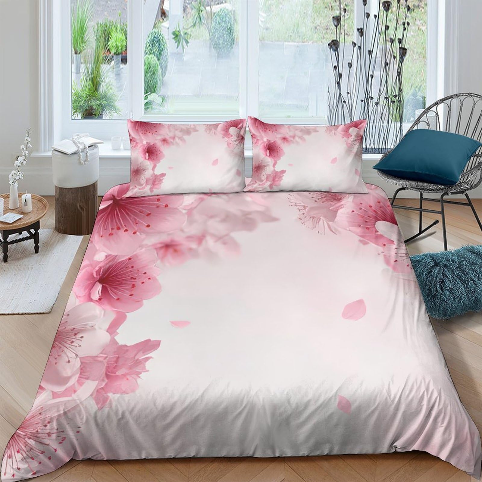 GPLZQXKJNH 3D Printed Pink Watercolor Duvet Cover Microfiber Soft Breathable Abstract Bedding Set with 2 Pillowcases for Bedroom Decor Single（135x200cm）