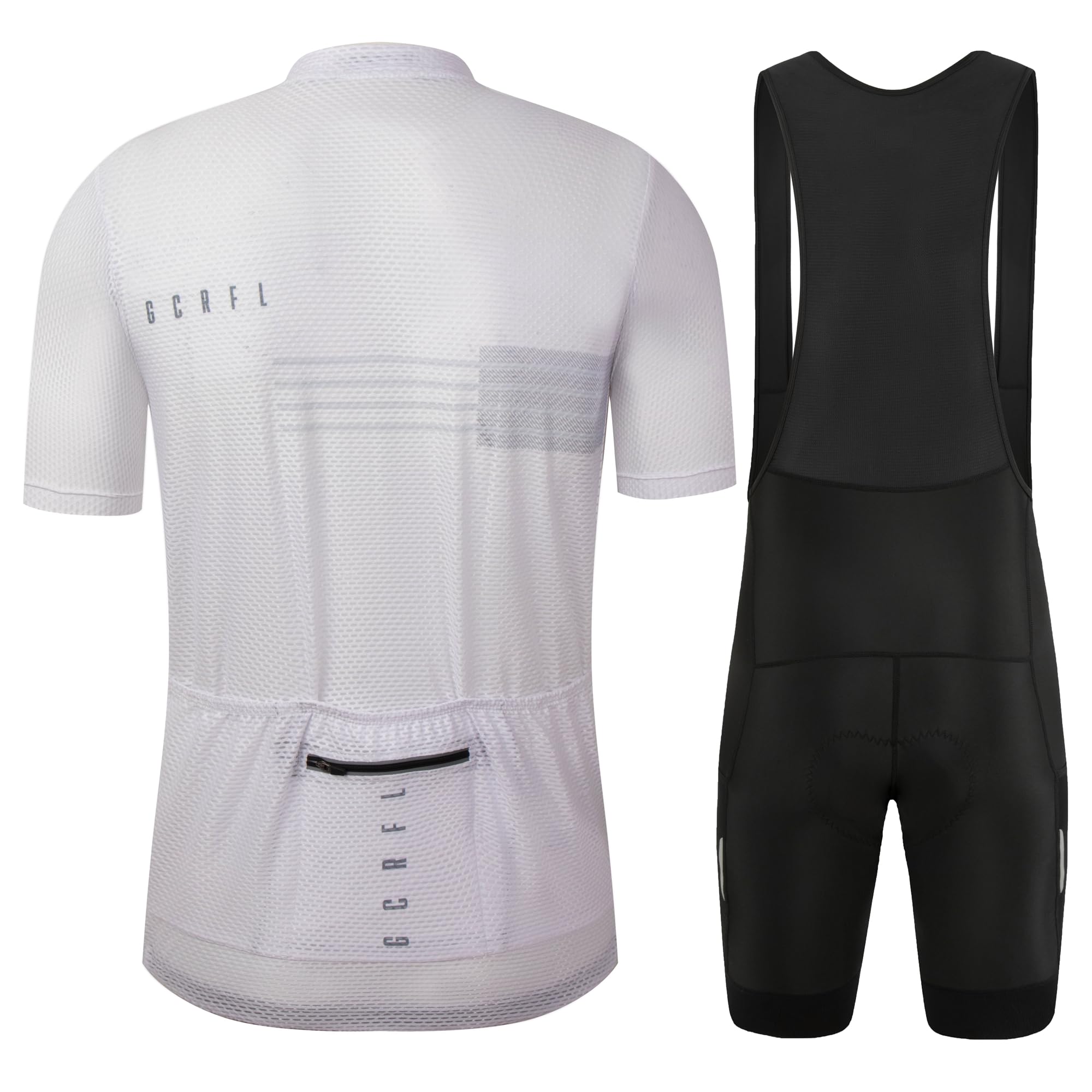 GCRFL Men's Cycling Jersey Sets Road Bike Jersey Riding Shirts Lightweight, Bib Shorts With Pockets Padded (White, L)