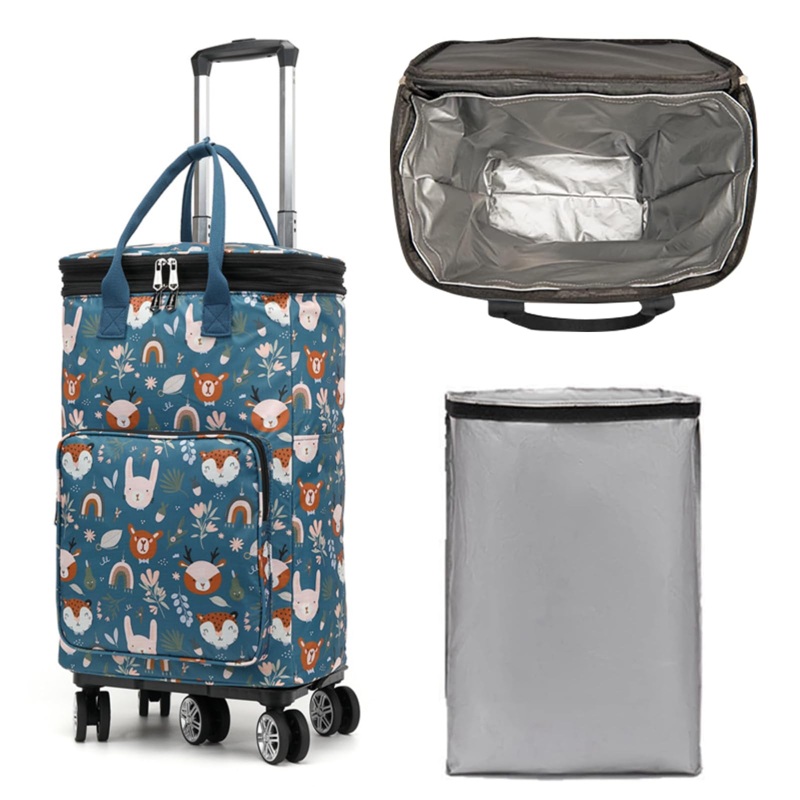 Soft Cooler Bag Wheeled，Expandable Double Deck Large Insulated Rolling Cooler Collapsible Leakproof Portable for Camping Picnic Beach Travel (M-Animal World)