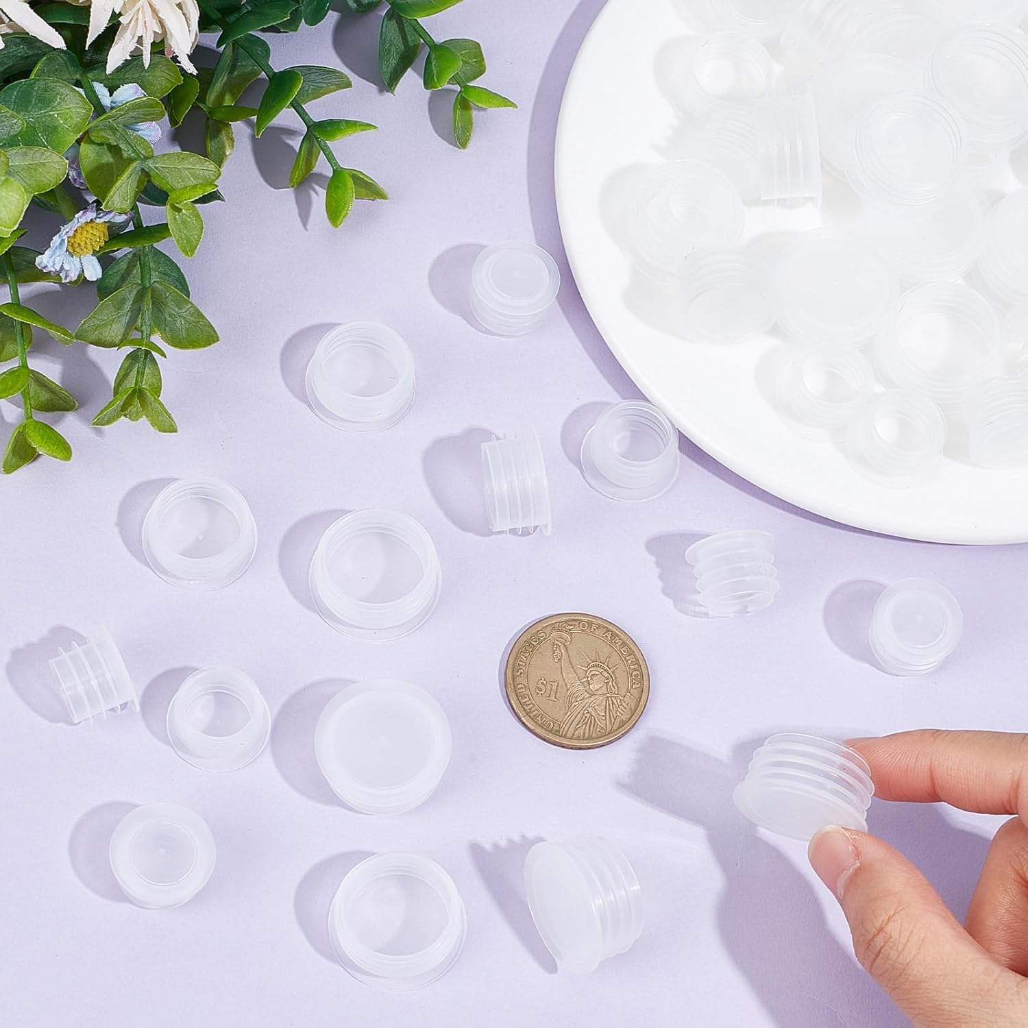 50Pcs 5 Sizes Plastic Salt and Pepper Shaker Stoppers – Reusable Bottle Stoppers Replacement Plugs for Shakers, Bottles and Pipes –Clear Round End Caps, 11mm-15mm Shaker Plug Caps for Home and Kitchen