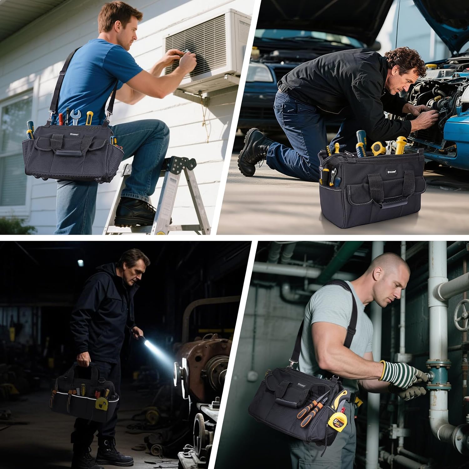 TICONN Heavy Duty Tool Bag with Multi-Pockets, Portable Tool Box Organizer Storage Bag, with Adjustable Shoulder Strap and Ergonomic Handle (Black, 16" Standard Base) - Image 8