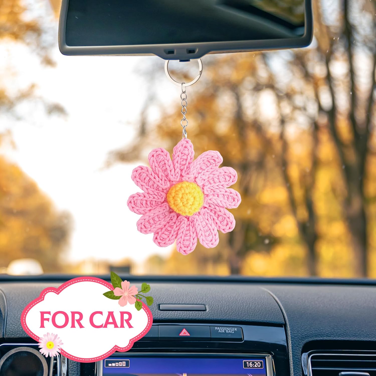 Daisy Keychain,Cute Daisy Crochet Flower Bag Charms for Women Handmade Floral Keyring Decor Gifts Purse Wallet - Image 6