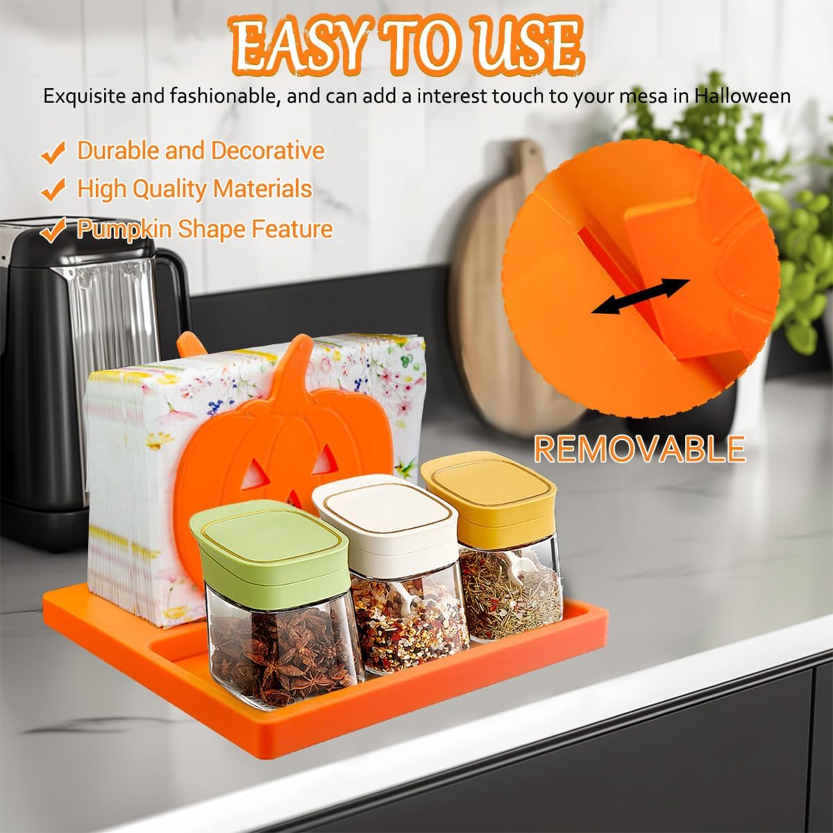 Pumpkin Napkin Holder Thanksgiving Fall Napkin Dispenser with Salt and Pepper Storage Funny Napkin Standing Holder for Kitchen Dinner Table Decors Creative Gifts for Birthday Christmas Housewarming